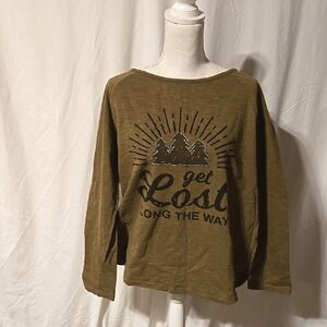 Montana Co Olive Green Graphic Women's Top Get Lost Along the Way XL